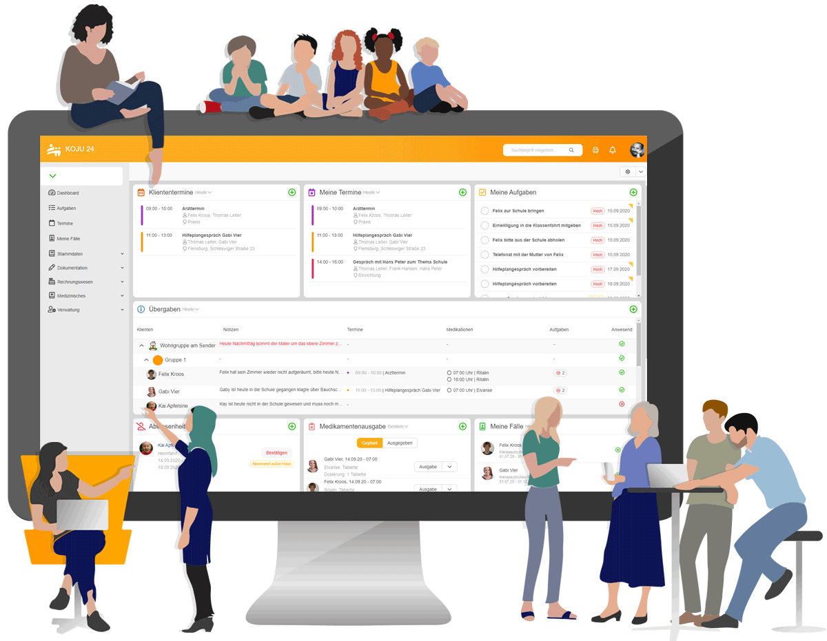 KoJu24-App auf dem Monitor für Anwender in den sozialen Bereichen